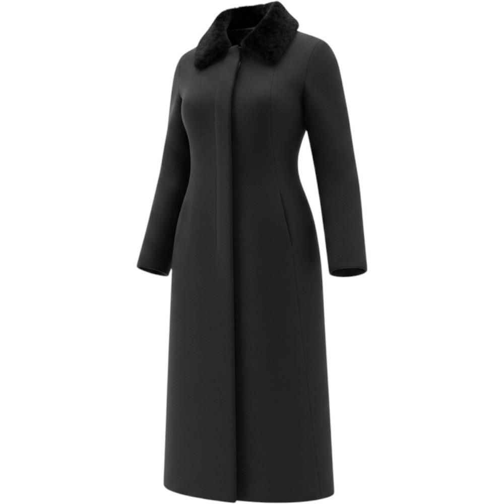 Preston & York Black 100% Wool Maxi Coat Detachable Faux Fur Collar Womens 16
